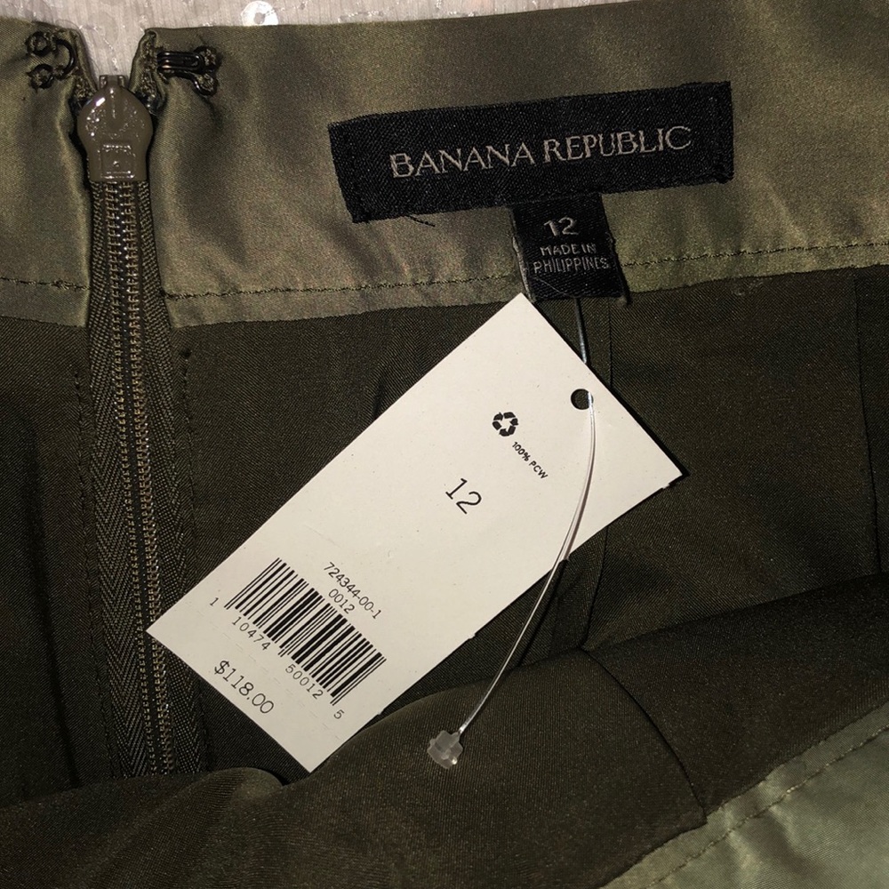 Banana Republic Metallic Green A-Line Skirt Sz.12 - Picture 7 of 8